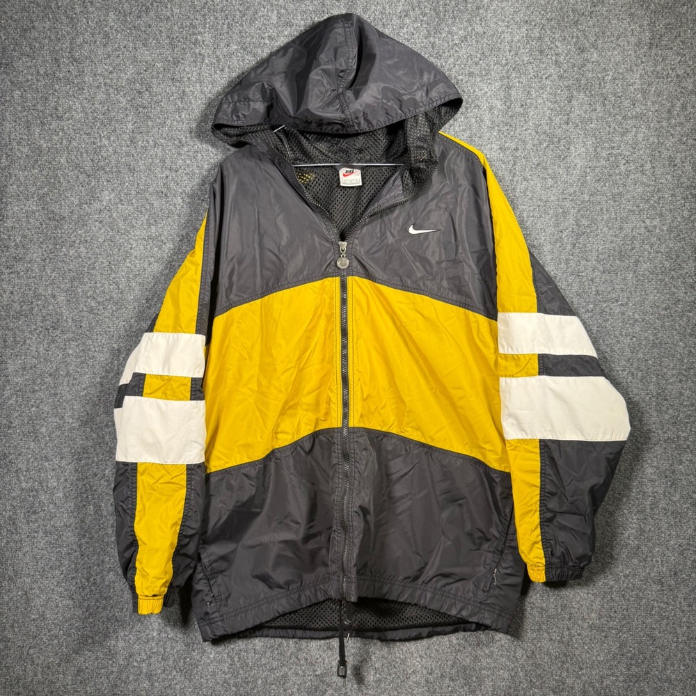 Vintage 90s Nike USA Windbreaker Jacket Mens M Black Yellow Big Back Logo